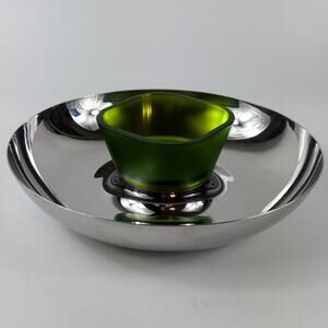 Alessi Khodi Feiz Serving Dish Italian 8 7/8" Stainless Steel Dip Green Bowl